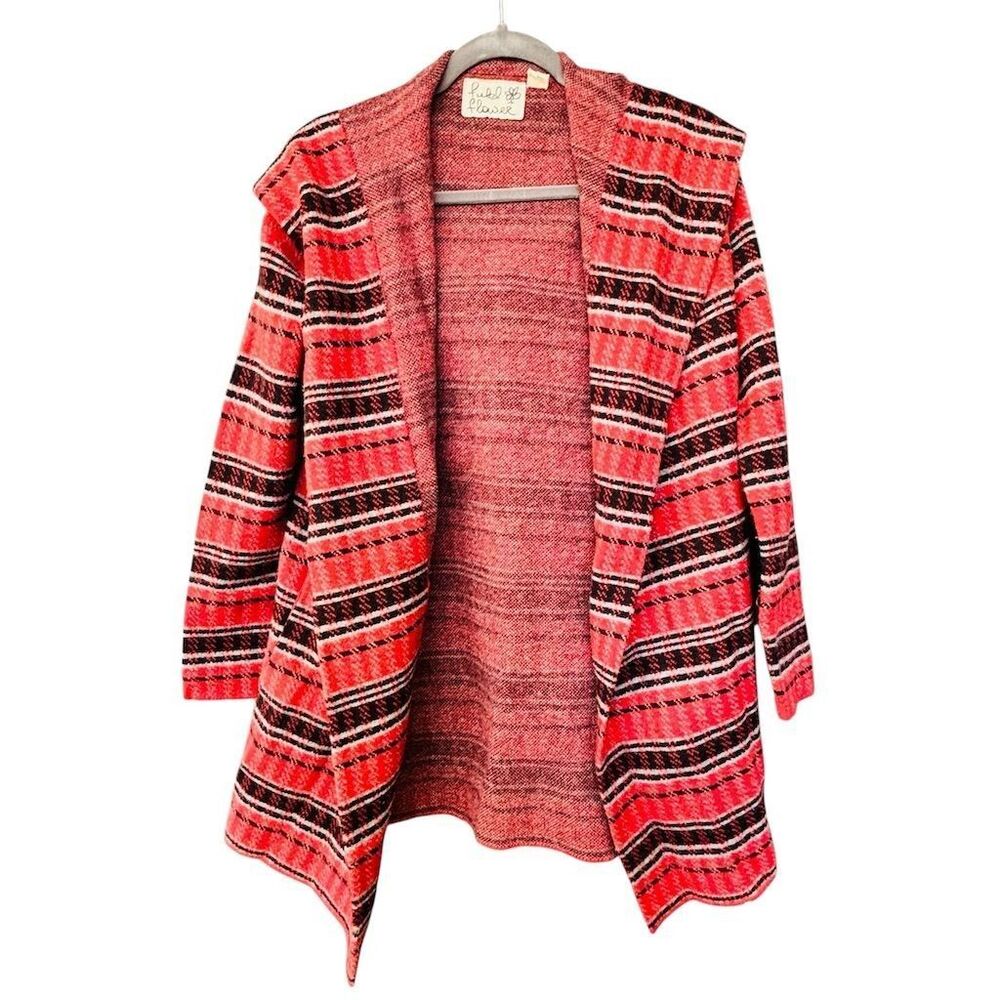 Anthropologie Women's Red Striped Hooded Cardigan‎ Sweater Size S